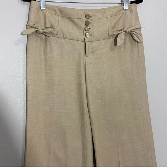 Elevenses Tan High Waist Wide Leg Pants Button Front Tie Details - Picture 2 of 9